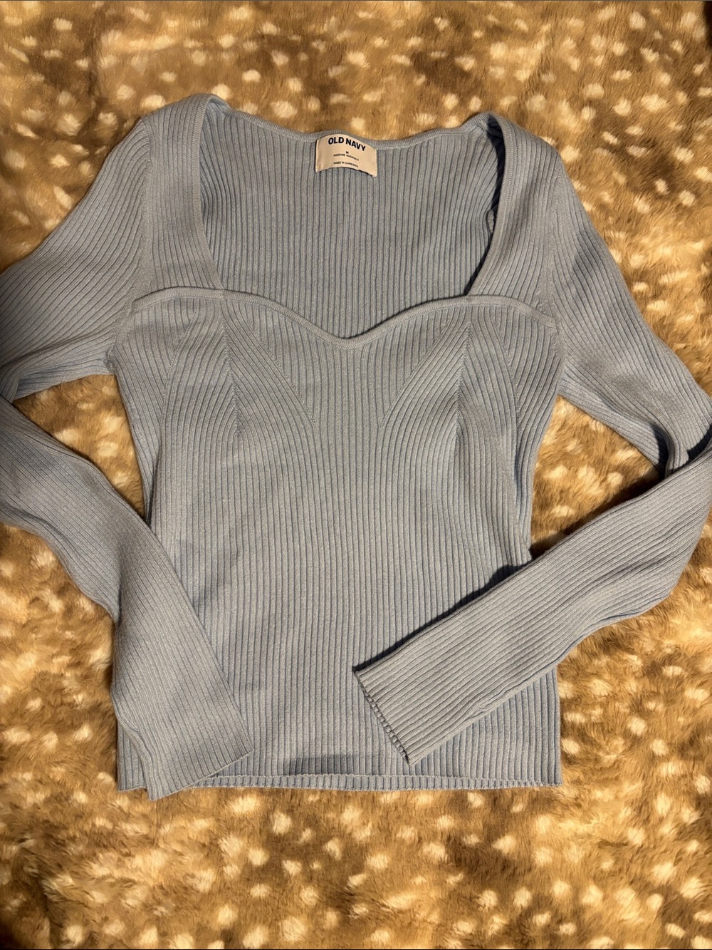 Old Navy Light Blue Ribbed Sweetheart-Neck Long Sleeve Top